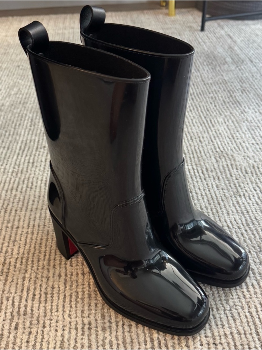 New Christian Louboutin Loubirain Platform Rain Boots Heels Black 38 Rubber - Picture 5 of 13